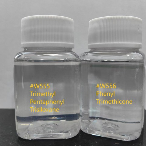 Damongwz W555 Trimethyl Pentaphenyl Trisiloxane and W556 Phenyl Trimethicone reference samples side by side.